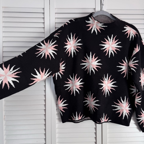 Anthropologie Maeve The Carys Mock Neck Sweater Black Starburst Pattern Medium - Picture 3 of 11